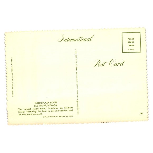 Vintage Postcard Union Plaza Hotel Las Vegas Nevada D-18561 Freemont Casino - Picture 2 of 2